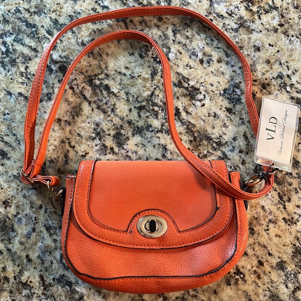 Versatile Mini Handbag Suede and Leather Orange with Gold accents Trendy